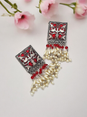 Silver Pearl Hanging Meenakari Earring