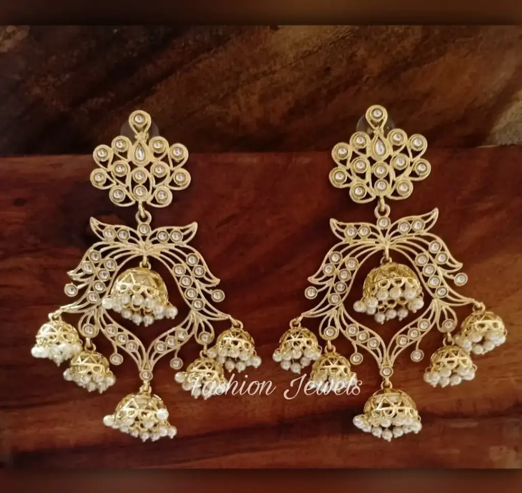 Golden kundan pearl jhumki chandlier