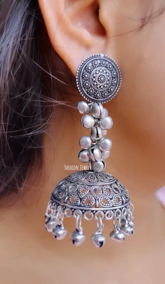 Ranjita Silver Ghunghroo Jhumka