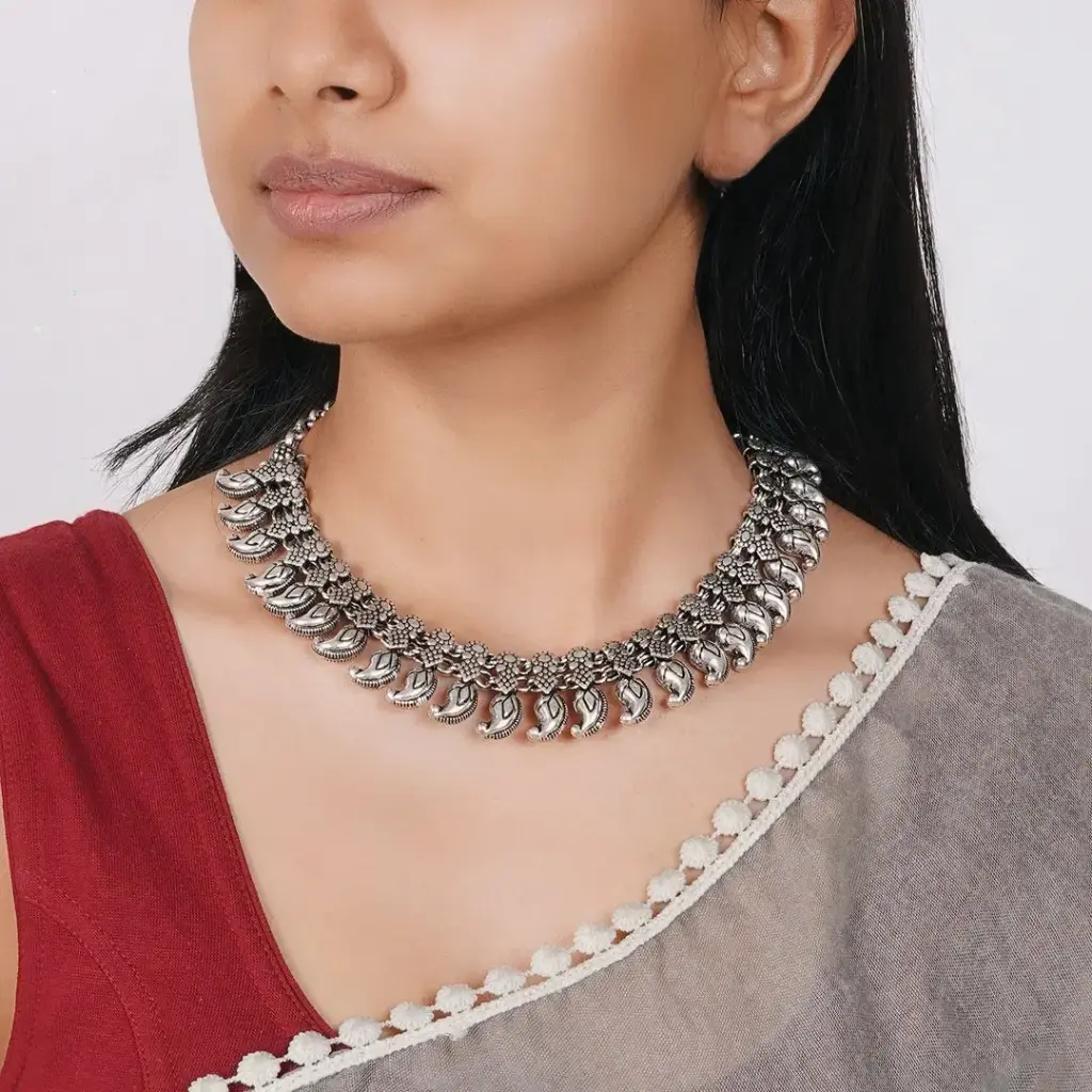 Silver kolhapuri Mango designed Necklace
